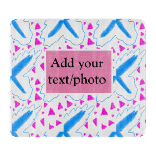 Pink blue watercolor pattern add name text custom cutting board