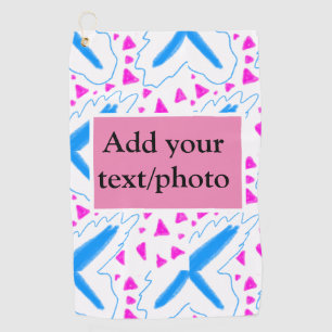 Pink blue watercolor pattern add name text custom golf towel