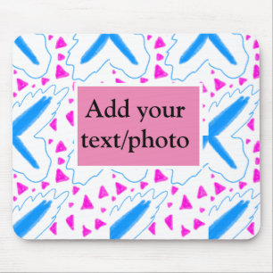Pink blue watercolor pattern add name text custom mouse mat