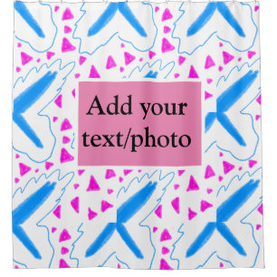 Pink blue watercolor pattern add name text custom shower curtain