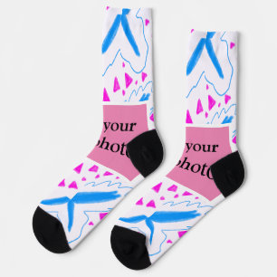 Pink blue watercolor pattern add name text custom socks
