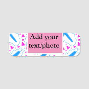 Pink blue watercolor pattern add name text custom tag