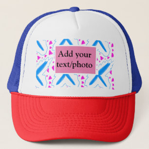 Pink blue watercolor pattern add name text custom trucker hat