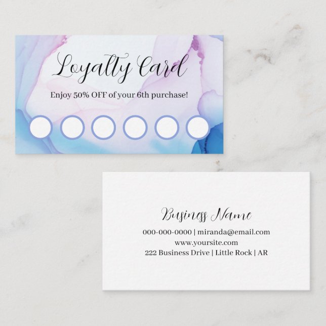 Pink & Blue Watercolor Professional Loyalty Business Card (Front/Back)