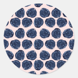 Pink Blue Watercolor Rose Vines Cottage Wedding Classic Round Sticker