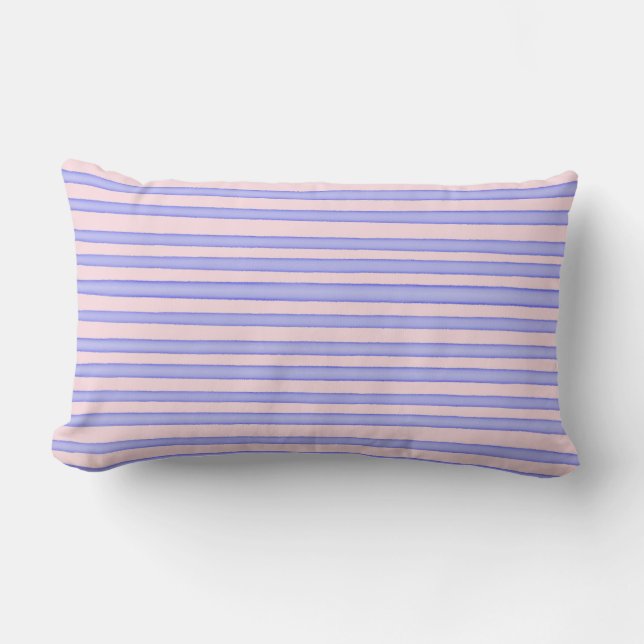 Pink blue watercolor stripes lumbar cushion (Front)