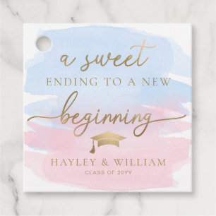 Pink Blue Watercolor Sweet Beginning Graduation Favour Tags