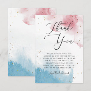 Pink Blue Watercolor Wash Gender Reveal Party Thank You Card
