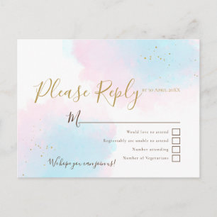 Pink & Blue Watercolors Wedding RSVP Postcard