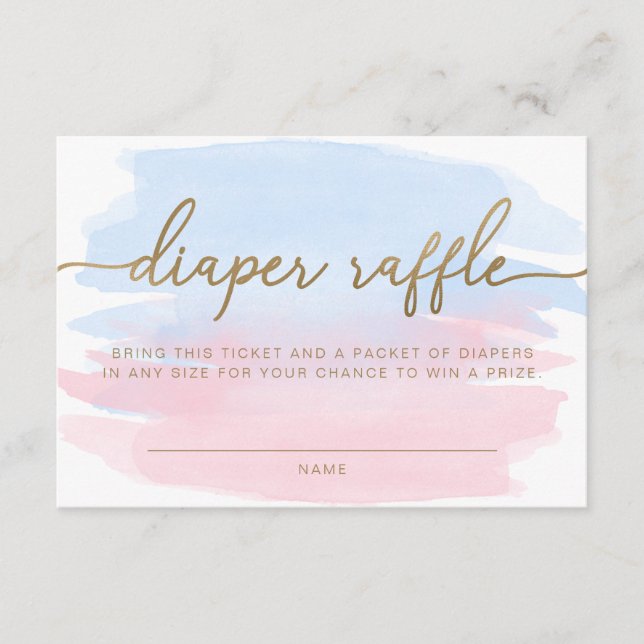 Pink Blue Watercolour Diaper Raffle Ticket Enclosure Card (Front)