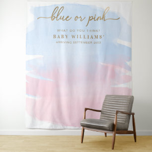 Pink Blue Watercolour Gender Reveal Backdrop Tapestry