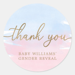 Pink Blue Watercolour Gender Reveal Favour Sticker