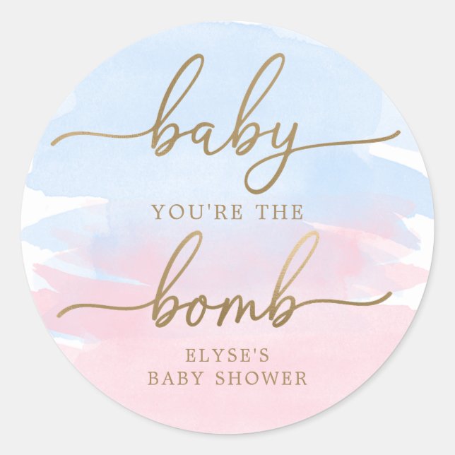 Pink Blue Watercolour Gold Bath Bomb Favour Sticke Classic Round Sticker (Front)