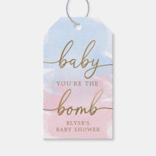 Pink Blue Watercolour Gold Bath Bomb Favour Tag