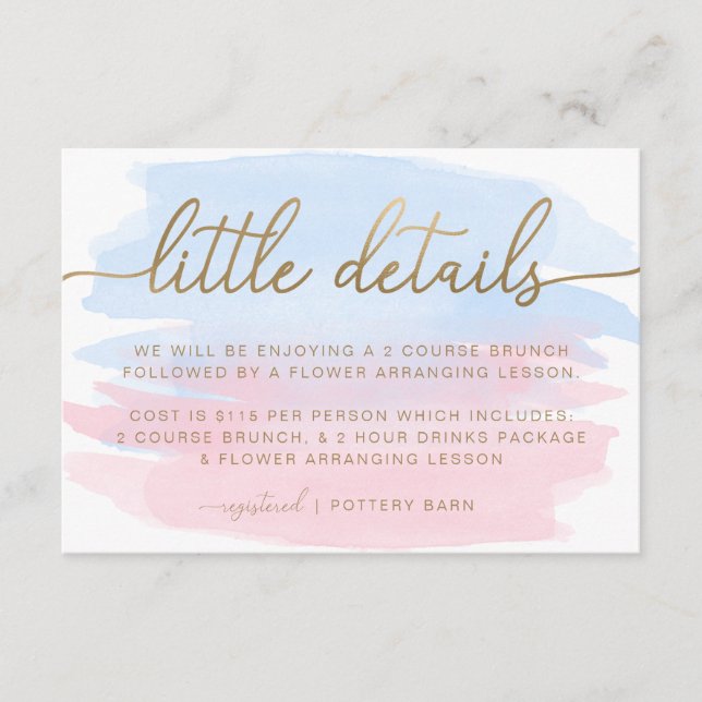 Pink Blue Watercolour Little Details Insert Card (Front)
