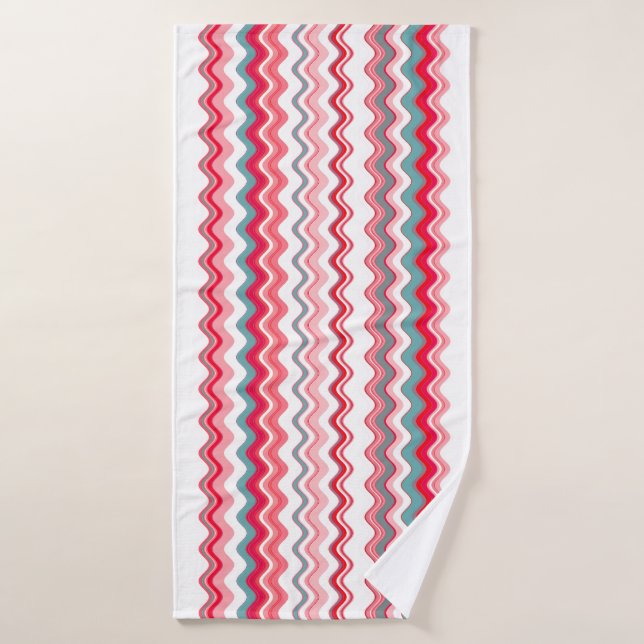 Pink Blue Wavy Zigzag Pattern Bath Towel (Bath Towel)