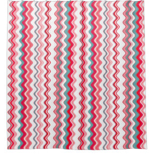 Pink Blue Wavy Zigzag Pattern Shower Curtain