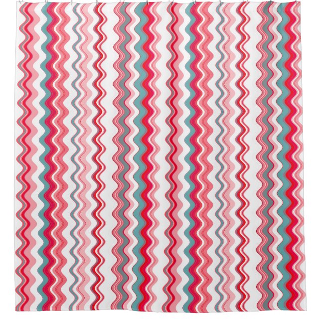 Pink Blue Wavy Zigzag Pattern Shower Curtain (Front)