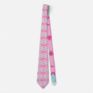 Pink Blue White Art Deco Pattern Wedding Groom Tie