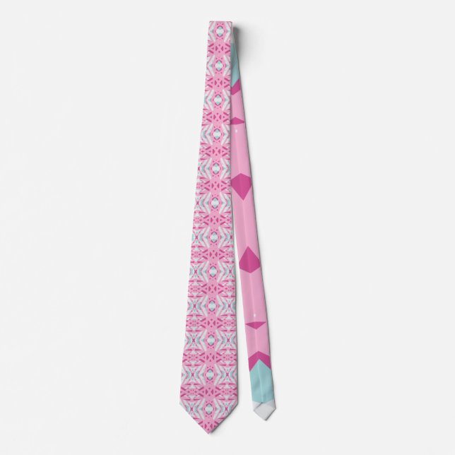 Pink Blue White Art Deco Pattern Wedding Groom Tie (Front)