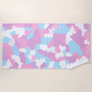 Pink Blue White Camo Abstract Beach Towel