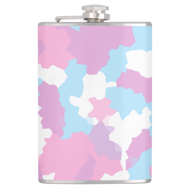 Pink Blue White Camo Abstract Hip Flask (Front)