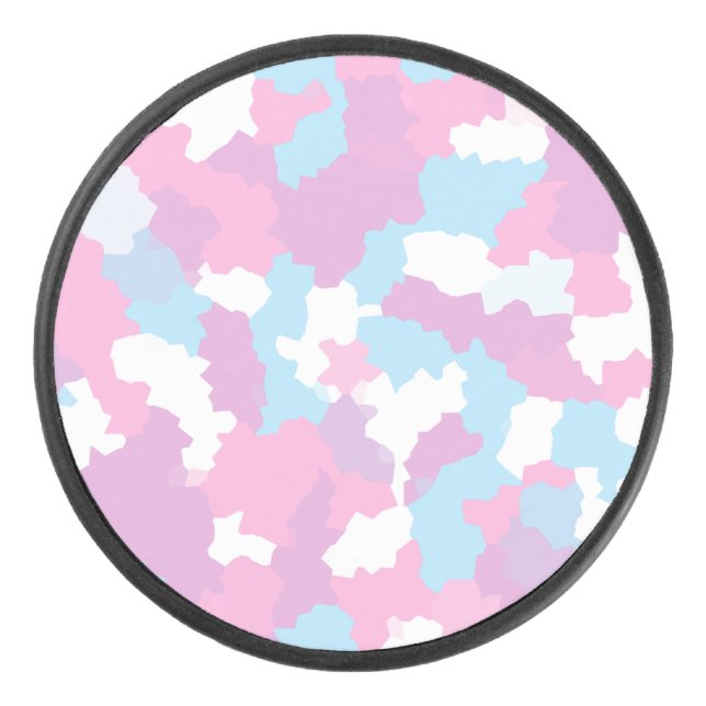 Pink Blue White Camo Abstract Hockey Puck (Front)