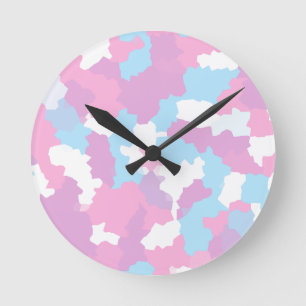Pink Blue White Camo Abstract Round Clock