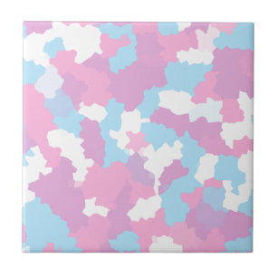 Pink Blue White Camo Abstract Tile