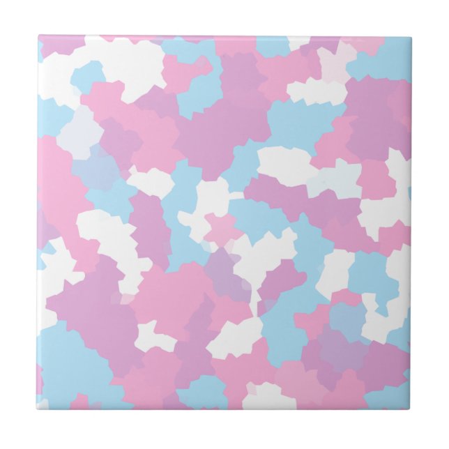 Pink Blue White Camo Abstract Tile (Front)