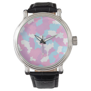 Pink Blue White Camo Abstract Watch