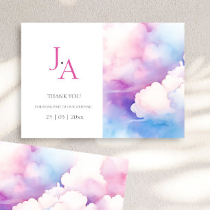 Pink Blue White Clouds Monogram Wedding Thank You