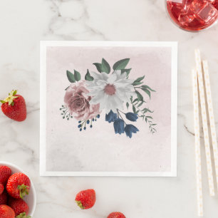  pink blue white floral greenery wedding  napkin