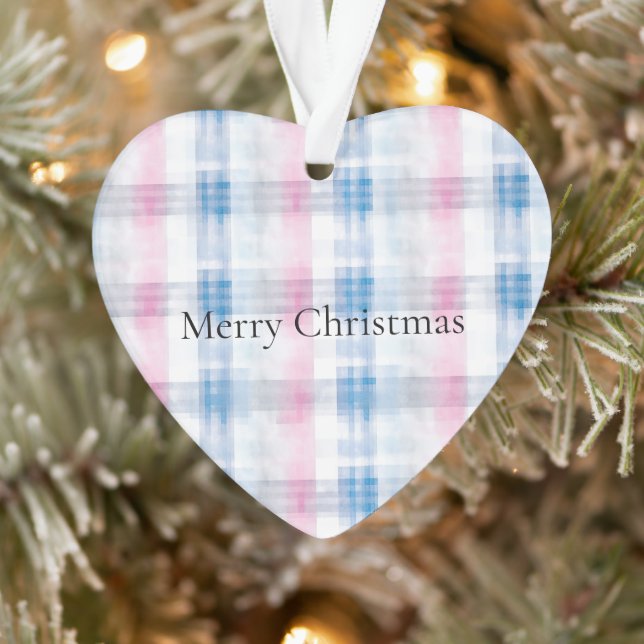 Pink Blue White Plaid Stripes Christmas Ornament (Tree)
