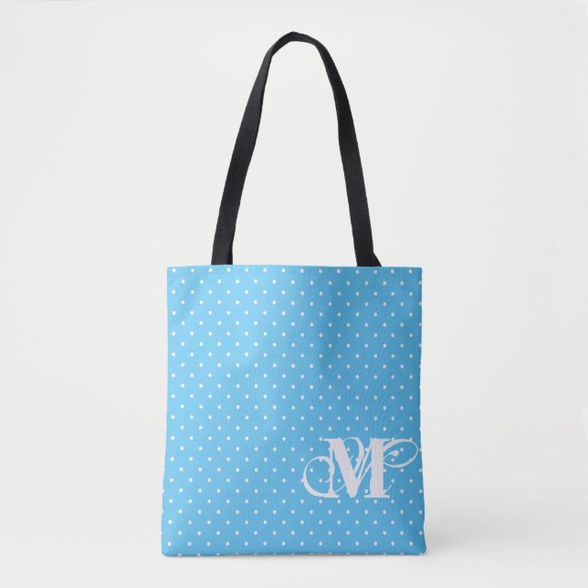 Pink & Blue - White Polka Dot Monogram 2 Tote Bag (Front)
