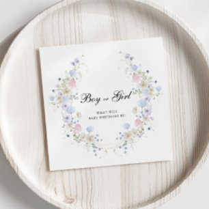 Pink & Blue Wildflower Boy or Girl Gender Reveal Napkin
