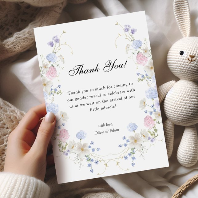Pink & Blue Wildflower Gender Reveal Thank You Card (Creator Uploaded)