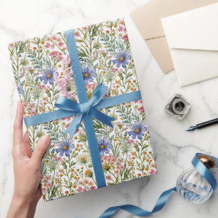 Pink Blue Wildflowers Bridal Shower Baby Shower Wrapping Paper