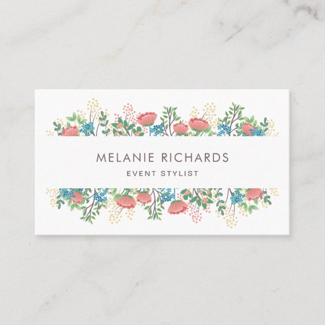 Pink & Blue Wildflowers Business Card (Front)