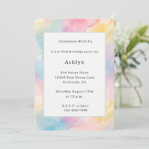 Pink Blue Yellow Abstract Whimsical Birthday Invitation