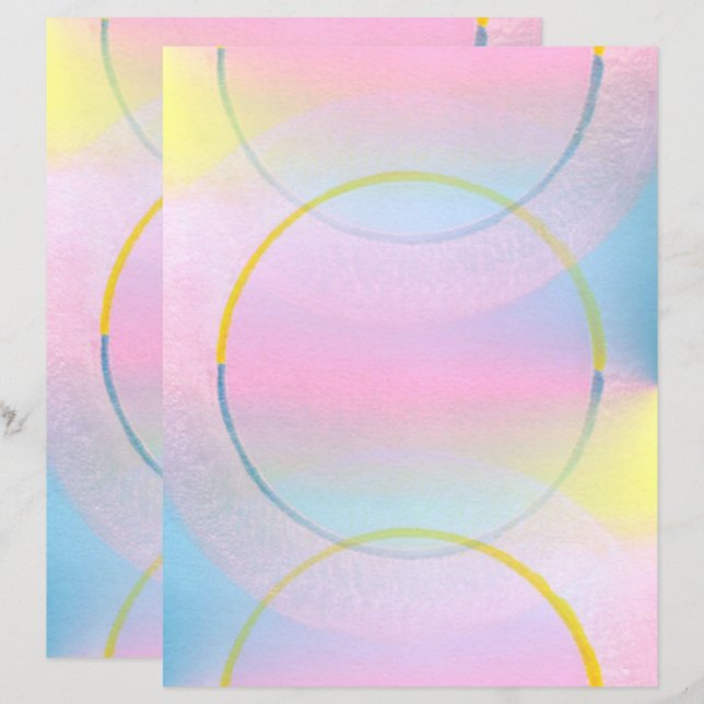 Pink Blue Yellow Blends & Circles Scrapbook Paper (Front/Back)