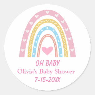 Pink Blue Yellow Boho Rainbow Oh Baby Shower  Classic Round Sticker