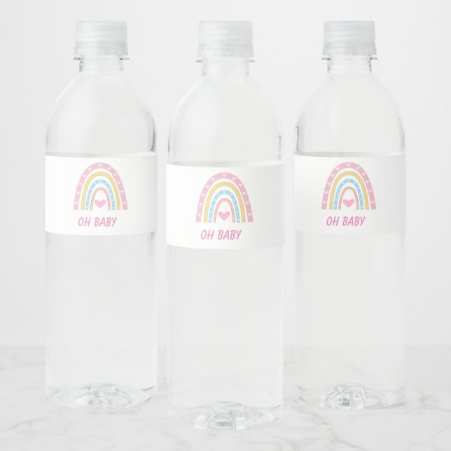 Pink Blue Yellow Boho Rainbow Oh Baby Shower  Water Bottle Label (Bottles)