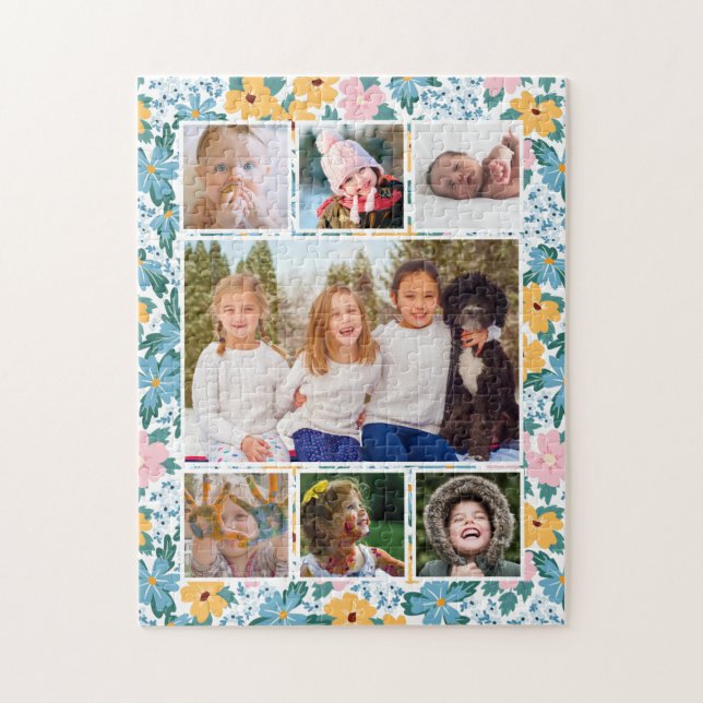 Pink Blue Yellow Floral Photo Collage Jigsaw Puzzle (Vertical)