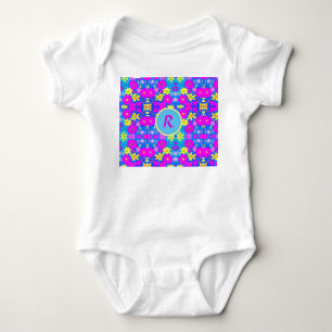 Pink blue yellow flower pattern background add nam baby bodysuit