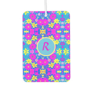 Pink blue yellow flower pattern background add nam car air freshener