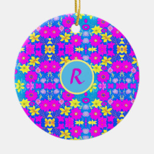 Pink blue yellow flower pattern background add nam ceramic tree decoration