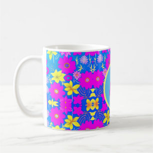 Pink blue yellow flower pattern background add nam coffee mug