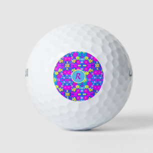 Pink blue yellow flower pattern background add nam golf balls