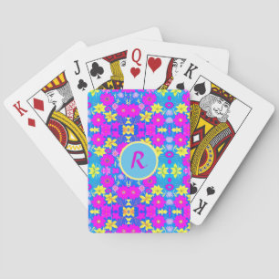 Pink blue yellow flower pattern background add nam playing cards